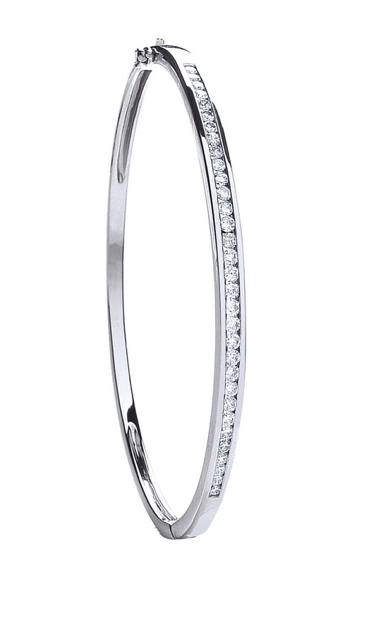 Ladies 9ct White Gold 1.00ct Diamond Bangle