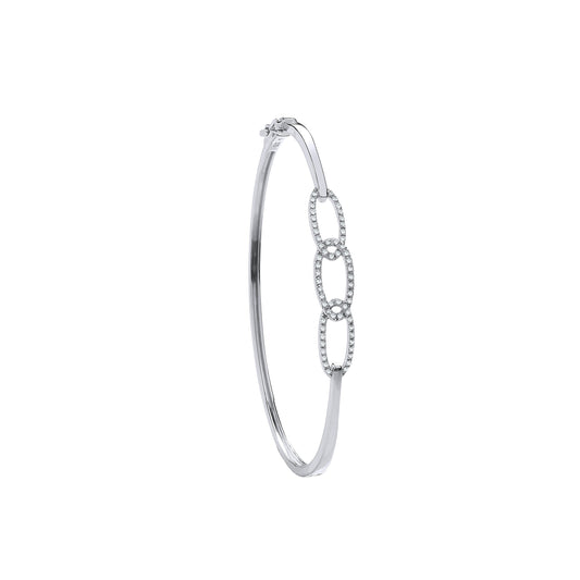 9ct White Gold 0.20ct Chain Link Ladies Diamond Bangle