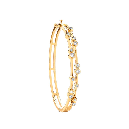 Solid 18ct Yellow Gold 1.00ct Ladies Bubble Diamond Bangle