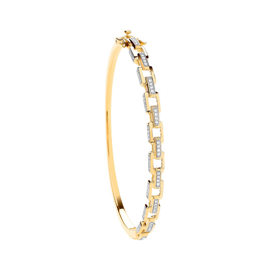 Ladies Solid 9ct Yellow Gold 0.50ct Diamond Bangle With Interlocking Links