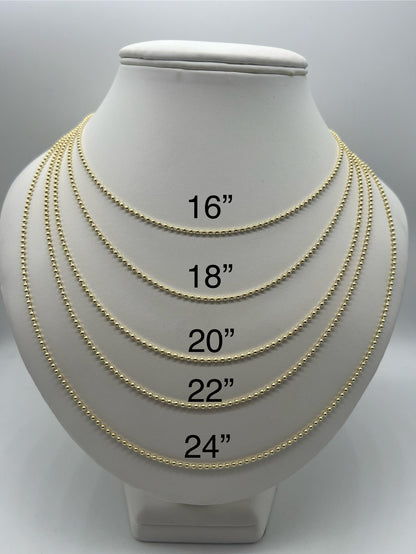 Solid 9ct Gold Ball/Bead Chain - 2MM Wide - 16" 18" 20" 22" 24" - Full Hallmark