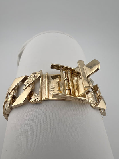 9ct Solid Gold Men's Bracelet 8.5 INCH - 14mm Flat Curb - FULL UK HALLMARK & BOXED