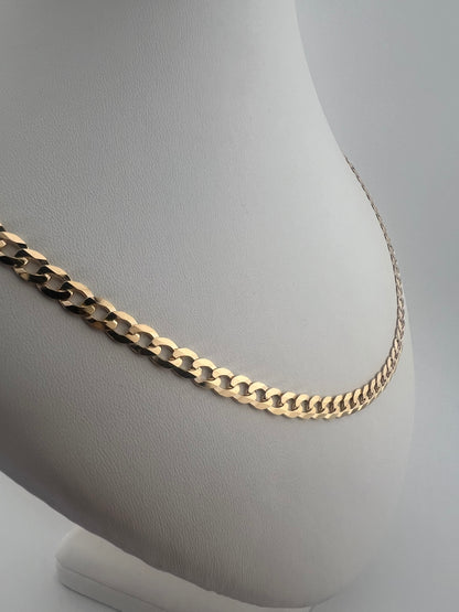 9ct Solid Gold Men’s Chain 22 INCH - 6mm Flat Curb Chain - Full UK Hallmark