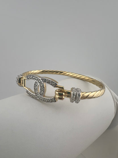 Kids Solid 9ct Yellow Gold CZ Bangle / Bracelet - Full UK Hallmark UK Sale