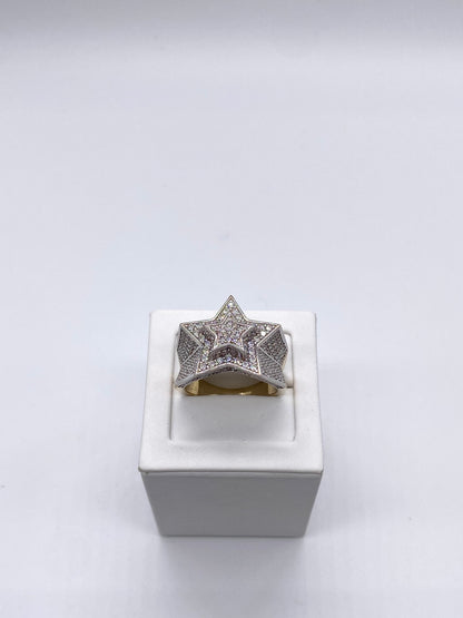 Genuine 9ct Gold  Men's Cz Star Ring UK Size T - Fully Hallmarked & Boxed
