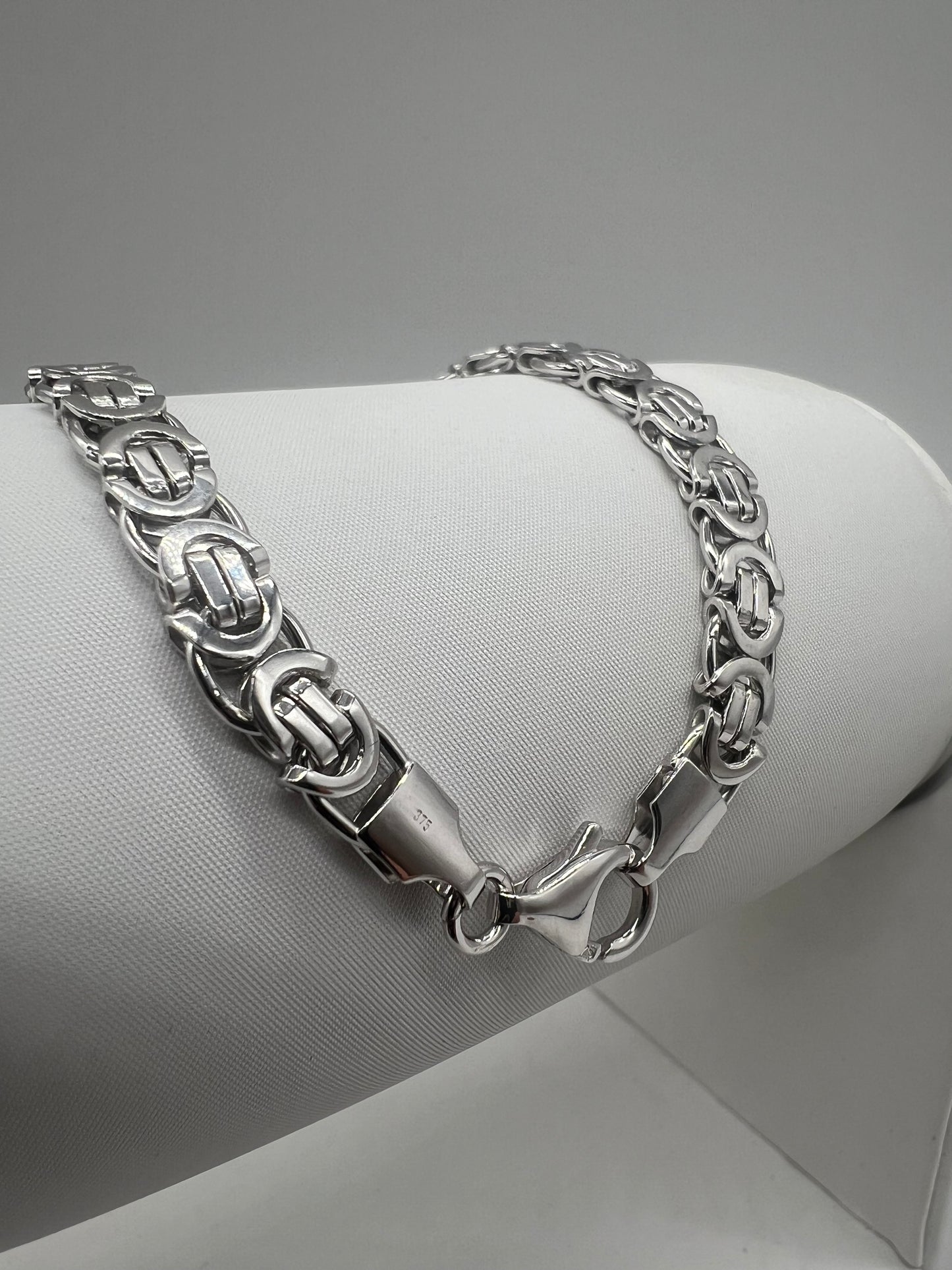 Men’s Solid 9ct White Gold - 6mm Wide - 8.5 Inch -  Men’s Byzantine Bracelet