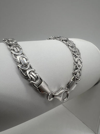 Men’s Solid 9ct White Gold - 6mm Wide - 8.5 Inch -  Men’s Byzantine Bracelet