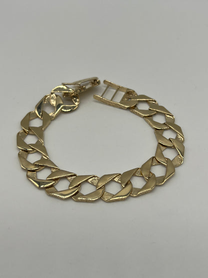 Solid 9ct Yellow Gold Chaps Bracelet - 13mm Wide - 8.5 Inch - Fully Hallmarked