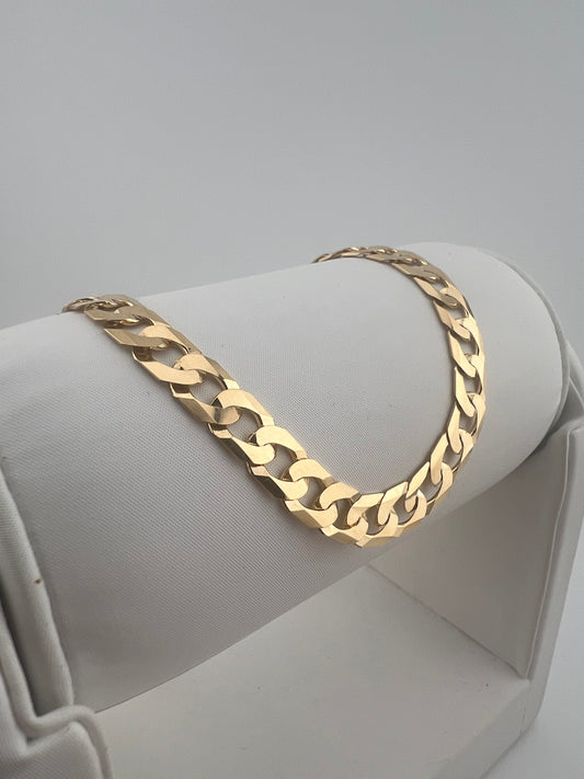 9ct Solid Gold Men’s Chain 18, 20, 22, 24, 28 INCH - 7mm Flat Curb Chain - Full UK Hallmark