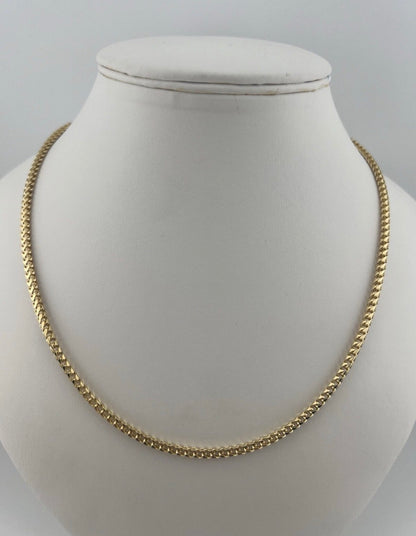 Solid 9ct Yellow  Gold 22 Inch Franco Chain - 3mm Franco - Full UK Hallmark