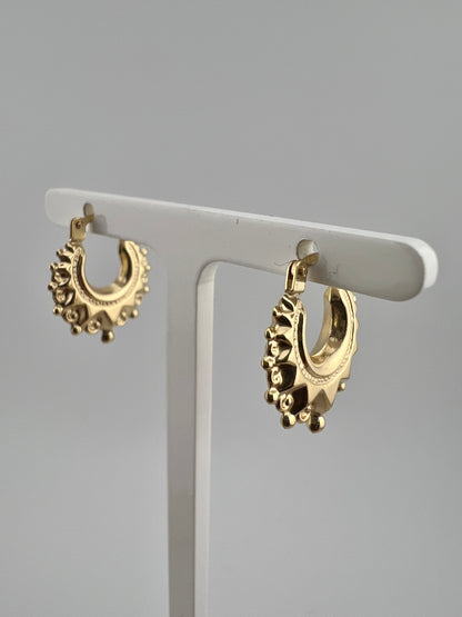 9ct Gold Victorian Style Spiked Round Creole Hoop Earrings 15mm | XSmall Size