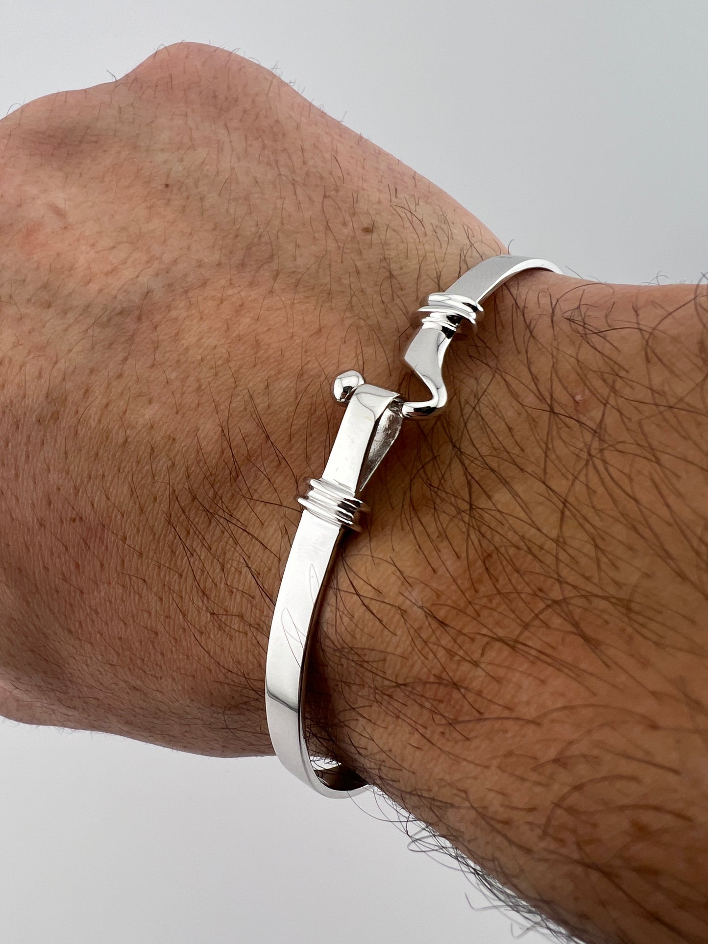 Solid 9ct White Gold Bracelet - 4.5mm Wide - Men’s White Gold Hook Bangle UK Hallmark