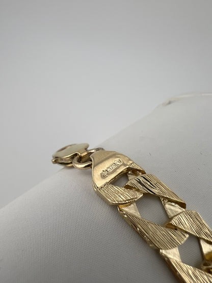9ct Solid Gold Men's Bracelet 8.5 INCH - 10mm Flat Curb FULL UK HALLMARK & BOXED