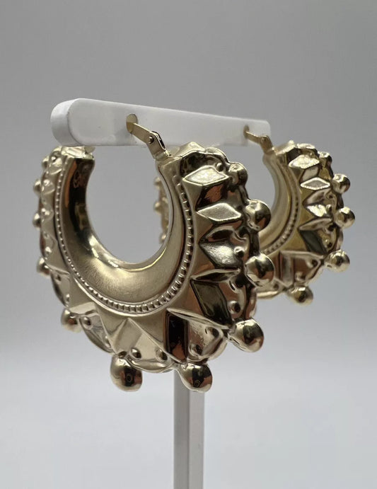 9CT YELLOW GOLD HALLMARKED VICTORIAN LARGE 4CM CHUNKY ROUND CREOLE HOOP EARRINGS