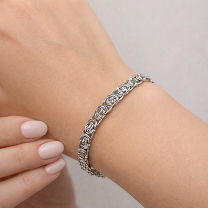 Solid 9ct White Gold - 6mm Wide - 7.5 Inch - Real White Gold Byzantine Bracelet
