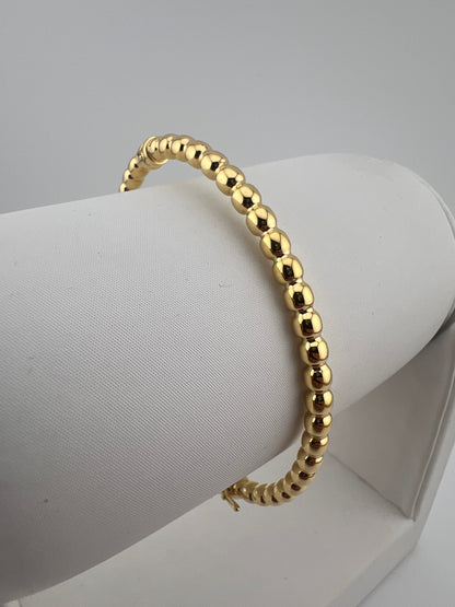 Ladies 9ct Yellow Gold 4mm Beaded Bangle 6.5 - 7.5 Inch Wrist Size