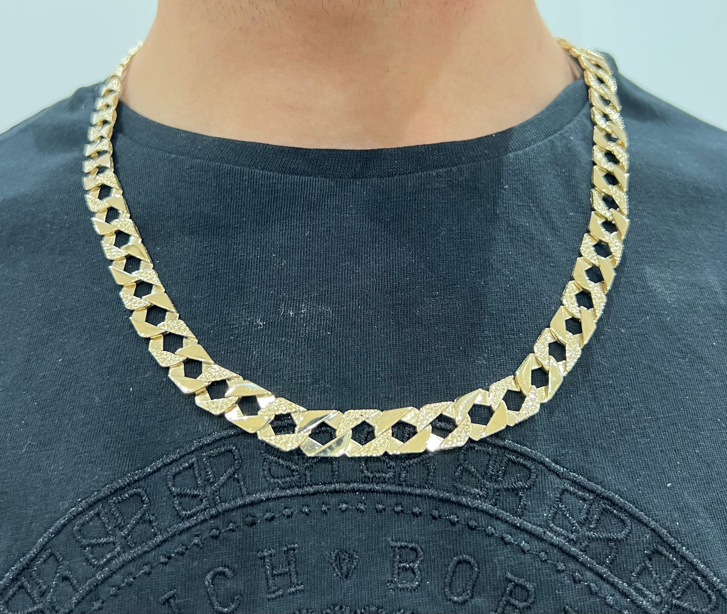 New Solid 9ct Yellow Gold Flat Curb Link - 24 Inch - 11mm Wide - UK Hallmark