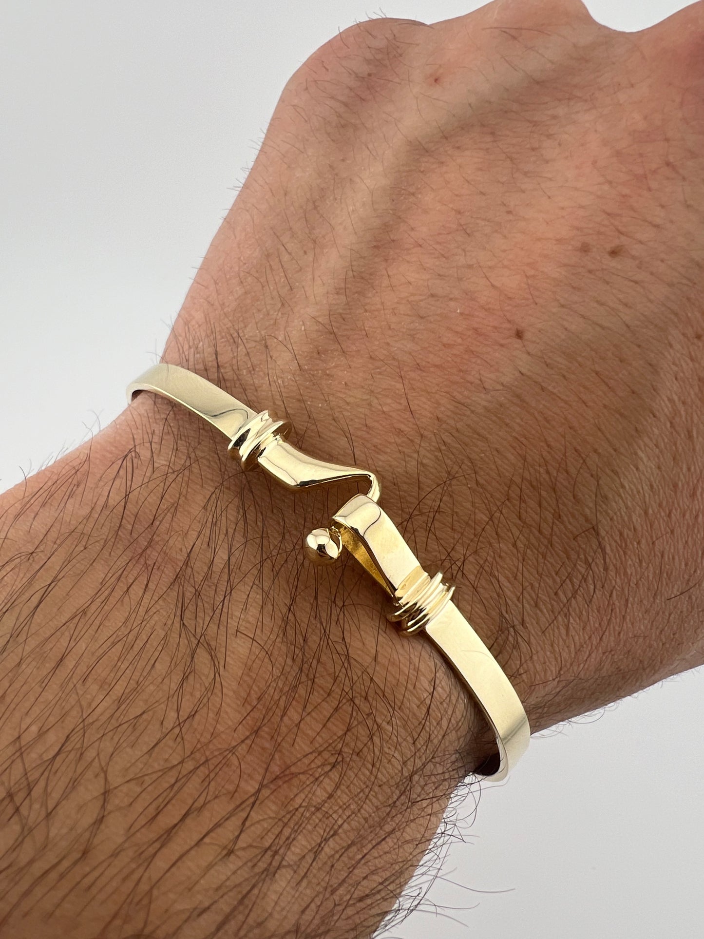 Men’s Solid 9ct Yellow Gold Bracelet - 4.5mm Wide - Gold Hook Bangle UK Hallmark