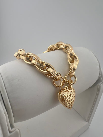 9ct Yellow Gold Price Of Wales Padlock Bracelet - New Large Chunky Gold Bracelet