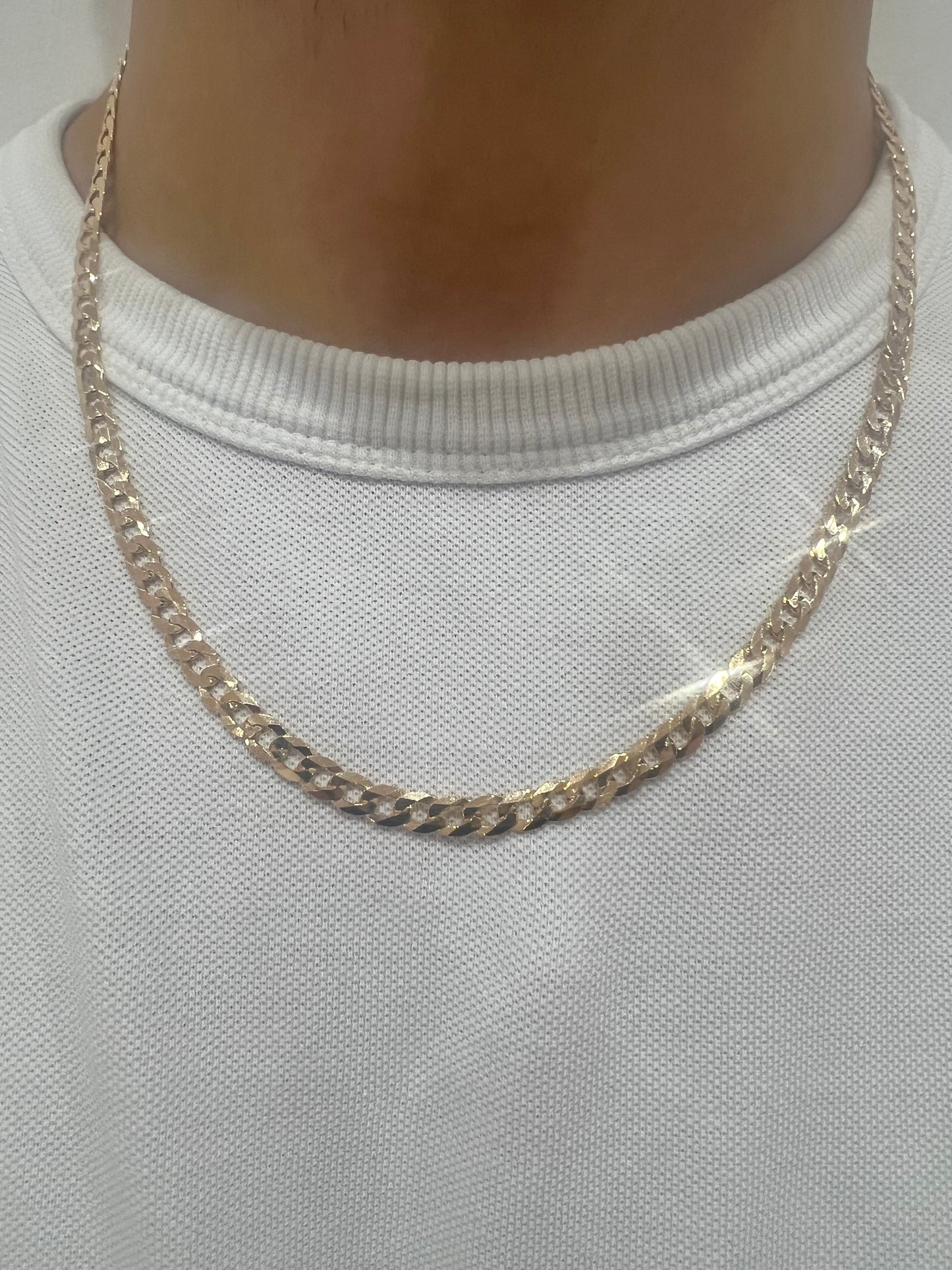 9ct Solid Gold Men’s Chain 22 INCH - 6mm Flat Curb Chain - Full UK Hallmark