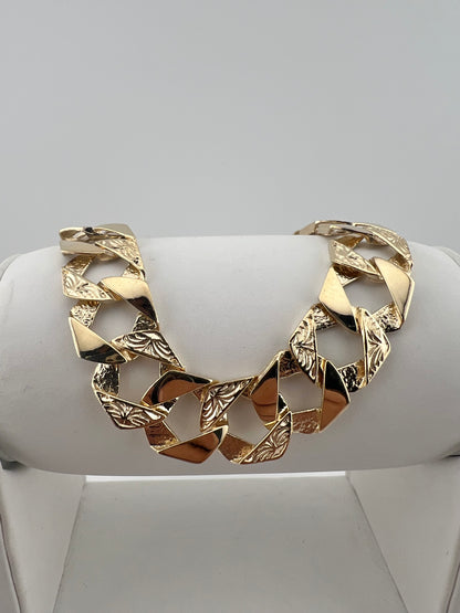 9ct Solid Gold Men's Bracelet 8.5 INCH - 14mm Flat Curb - FULL UK HALLMARK & BOXED