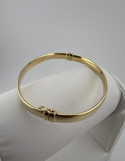 Women’s 9ct Yellow Gold Plain Bracelet - Ladies Gold 6mm Plain Hinged Bangle