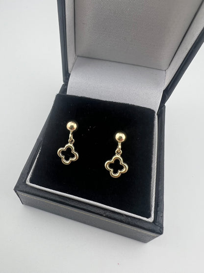 Kids 9ct Gold Clover Stud Dangling Earrings