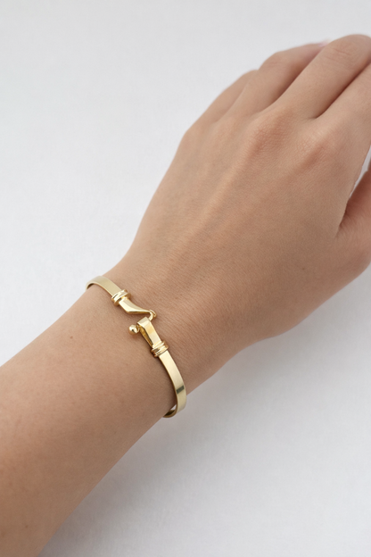 Women’s Solid 9ct Yellow Gold Bracelet - 4.5mm Wide - Gold Hook Bangle Hallmark