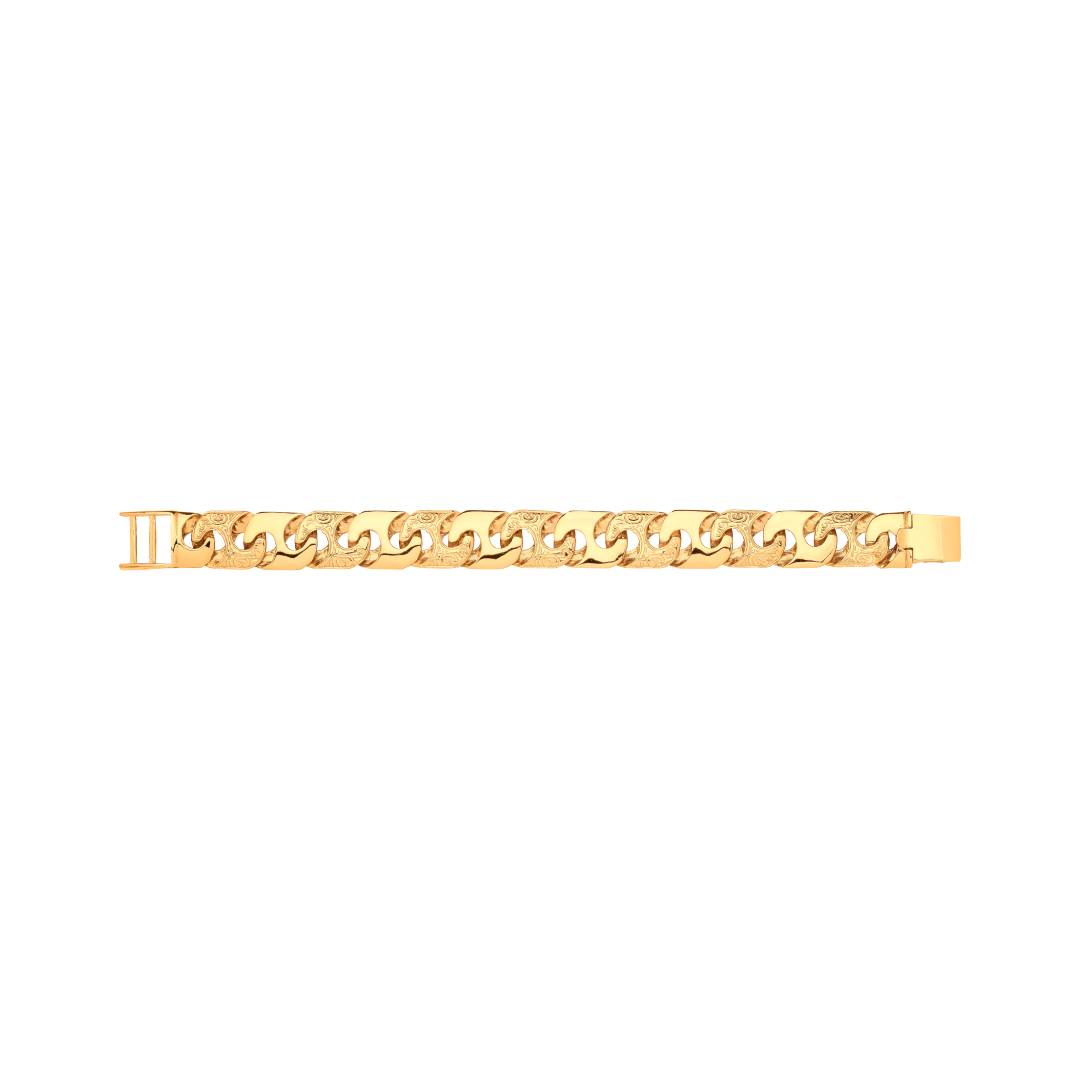 Solid 9ct Yellow Gold 16mm Plain & Engraved Anchor Mariner Link Mens Bracelet