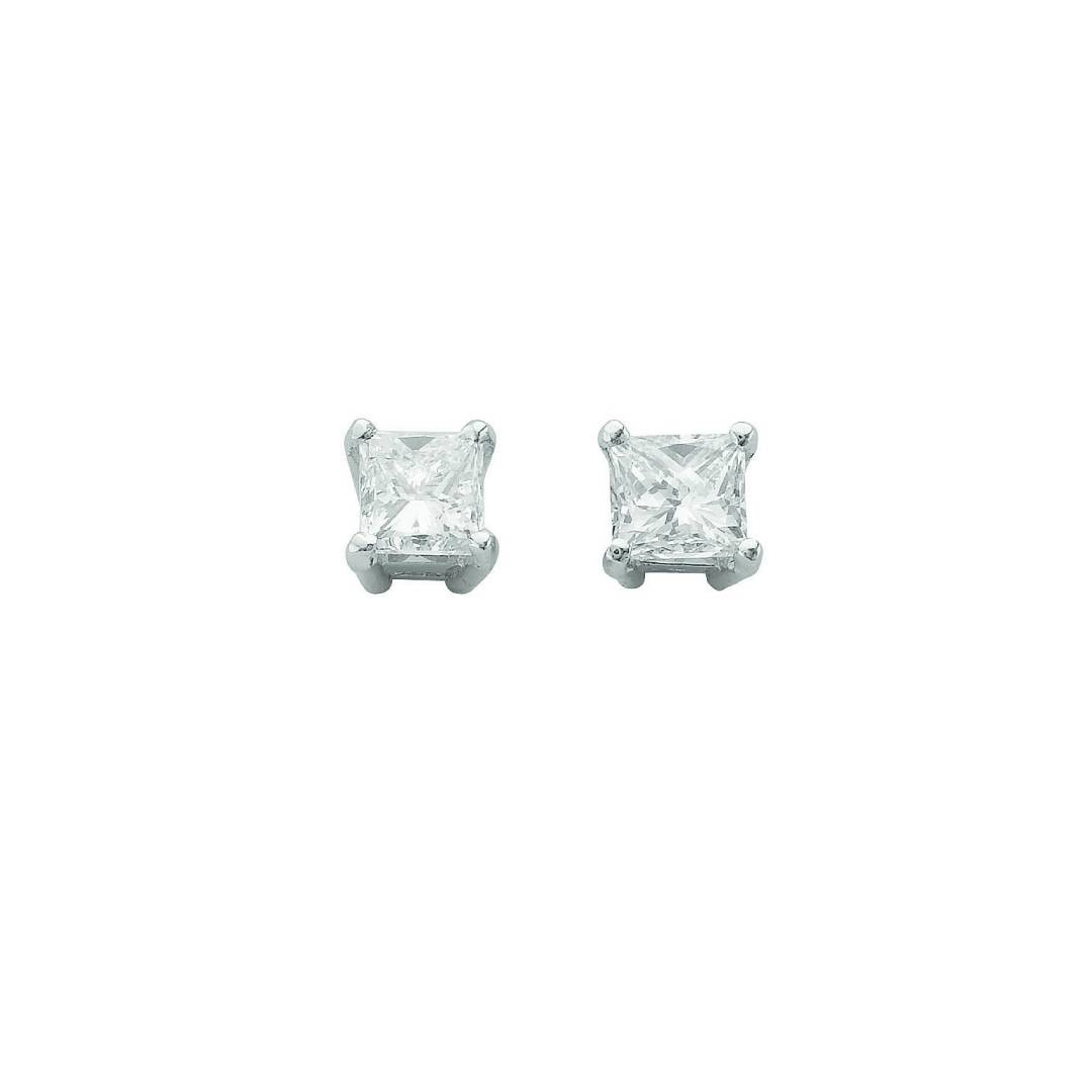 18ct White Gold 1.00ct Claw Set Princess Cut Diamond Stud Earrings