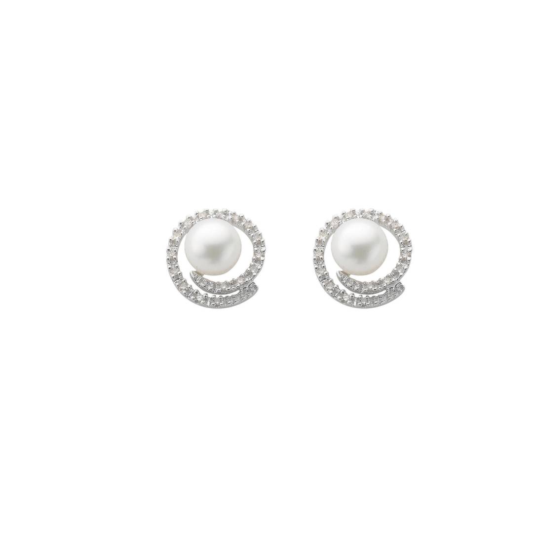 9ct White Gold 0.18ct Diamond & Pearl Stud Earrings