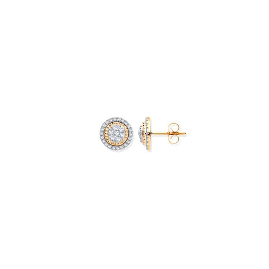 9ct Yellow Gold Multi Circles Stud Diamond 0.36ctw Earrings