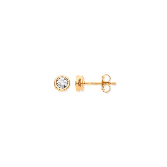 9ct YG Rub-Over Illusion Set 0.10ctw Diamond Studs