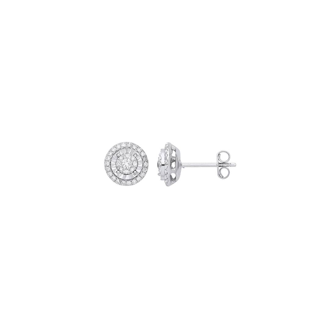 9ct White Gold Multi Circles Stud Diamond 0.36ctw Earrings