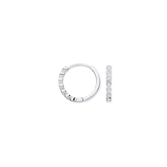 9ct White Gold Round 0.10ctw Diamond Hoops