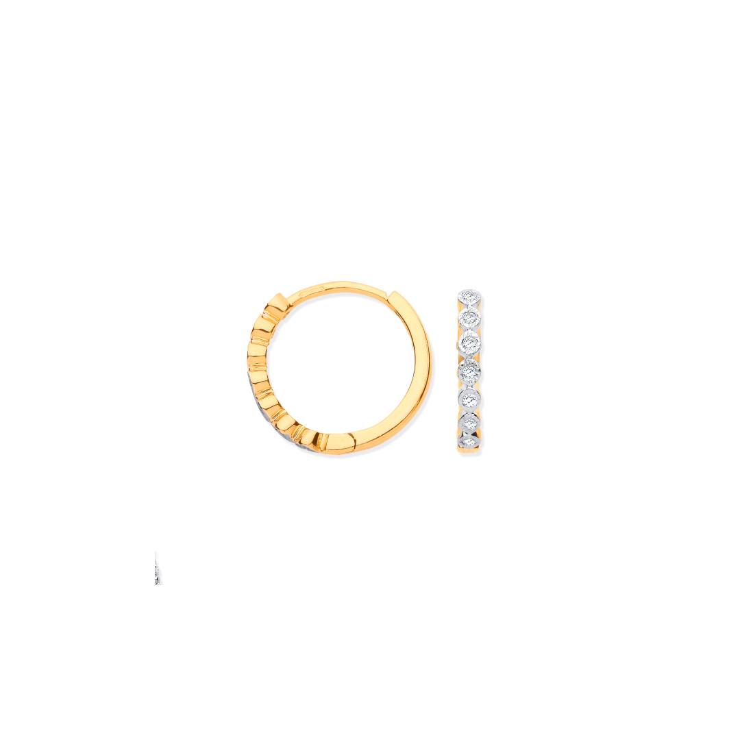 9ct Yellow Gold Round 0.10ctw Diamond Hoops