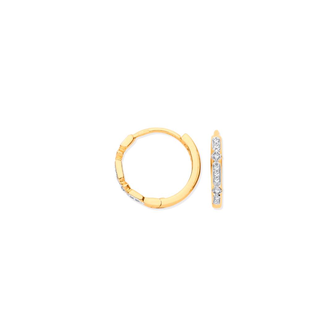 9ct Yellow Gold Round 0.08ctw Diamond Hoops