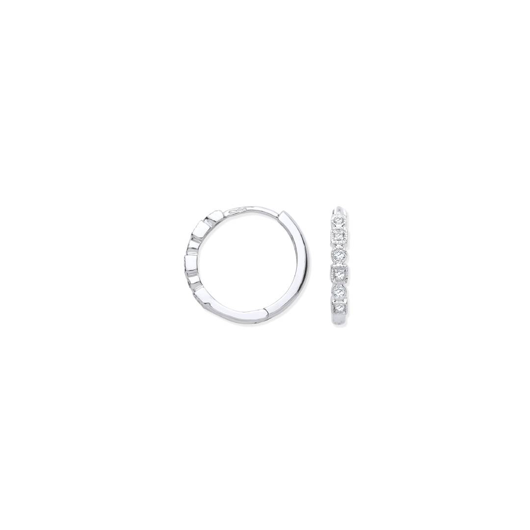 9ct White Gold Round 0.10ctw Diamond Hoops