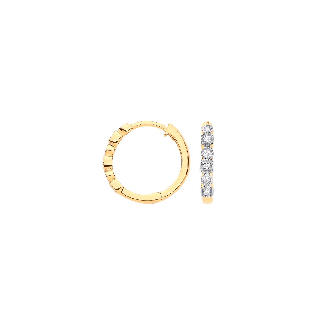 9ct Yellow Gold Round 0.10ctw Diamond Hoops