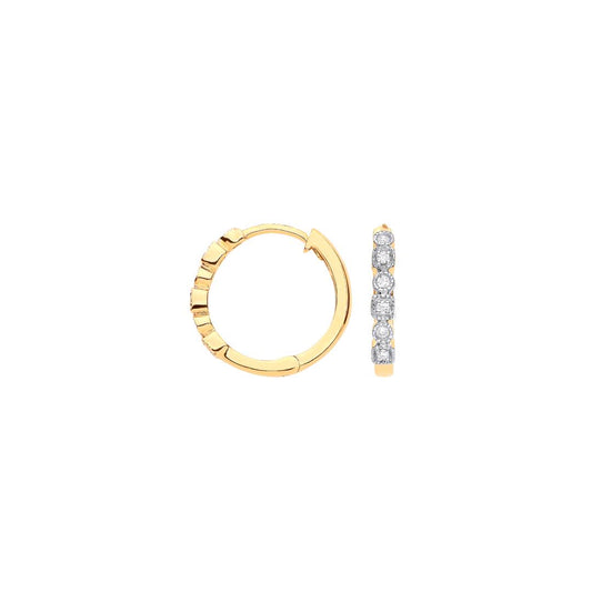 9ct Yellow Gold Round 0.10ctw Diamond Hoops