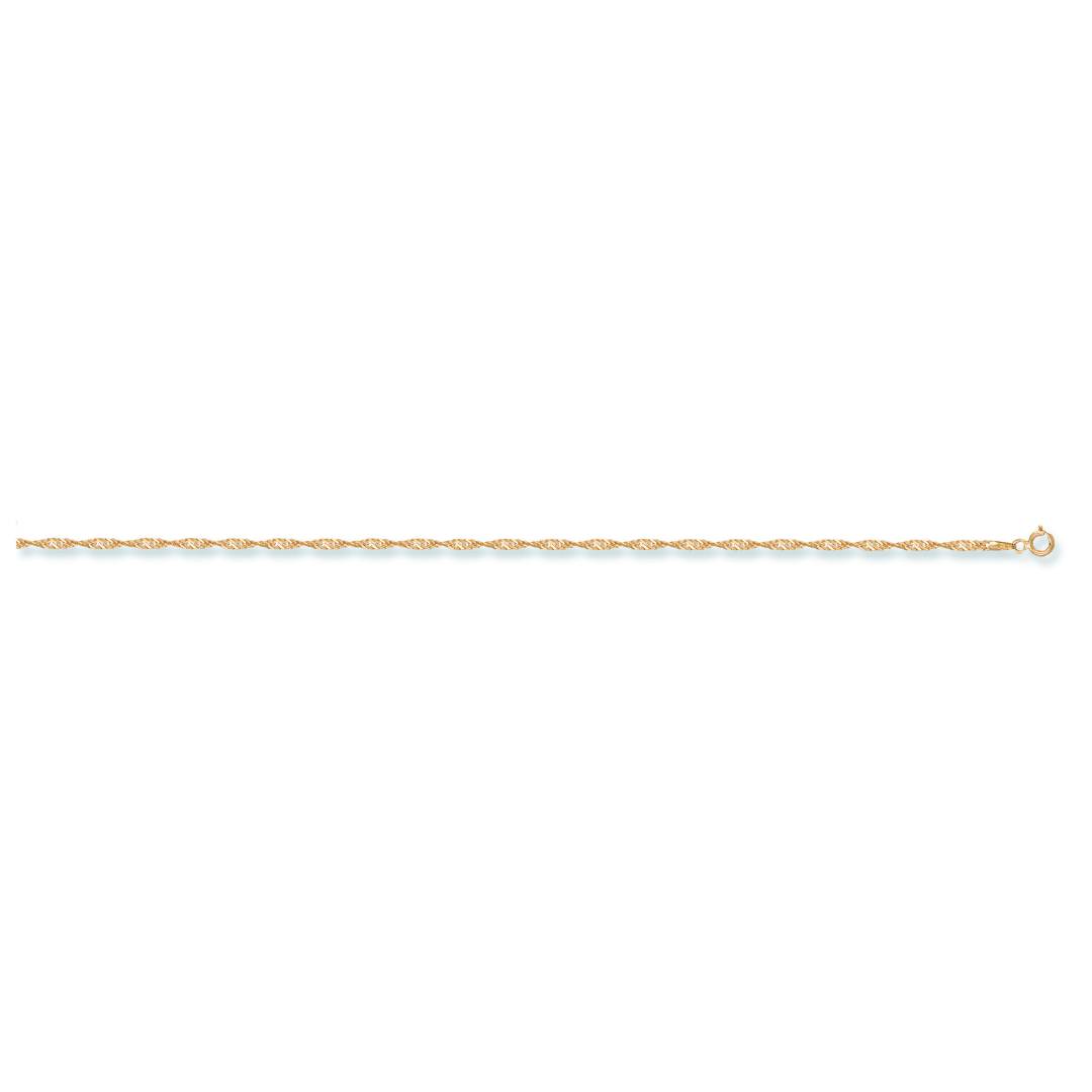 Solid 9ct Yellow Gold Singapore Anklet - 2.2mm Wide