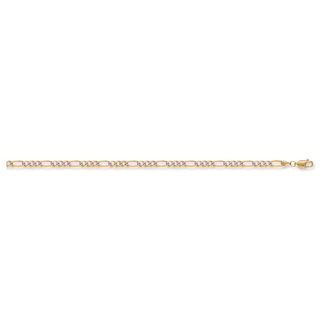 Solid 9ct Yellow Gold Rhodium Plated Figaro Link Anklet - 3.8mm