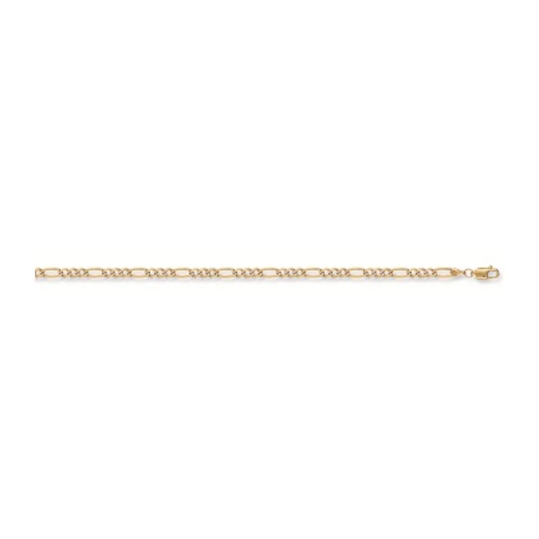 Solid 9ct Yellow Gold Rhodium Plated Figaro Link Anklet - 2.4mm