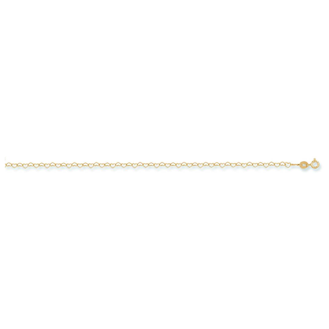 Solid 9ct Yellow Gold Heart Link Anklet - 3.5mm Wide