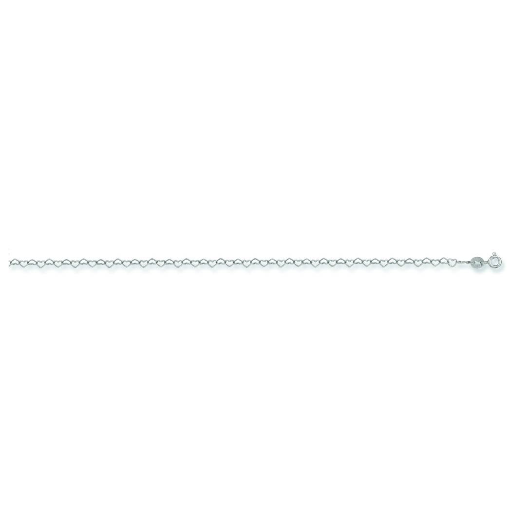 Solid 9ct White Gold Heart Link Anklet - 3.5mm Wide