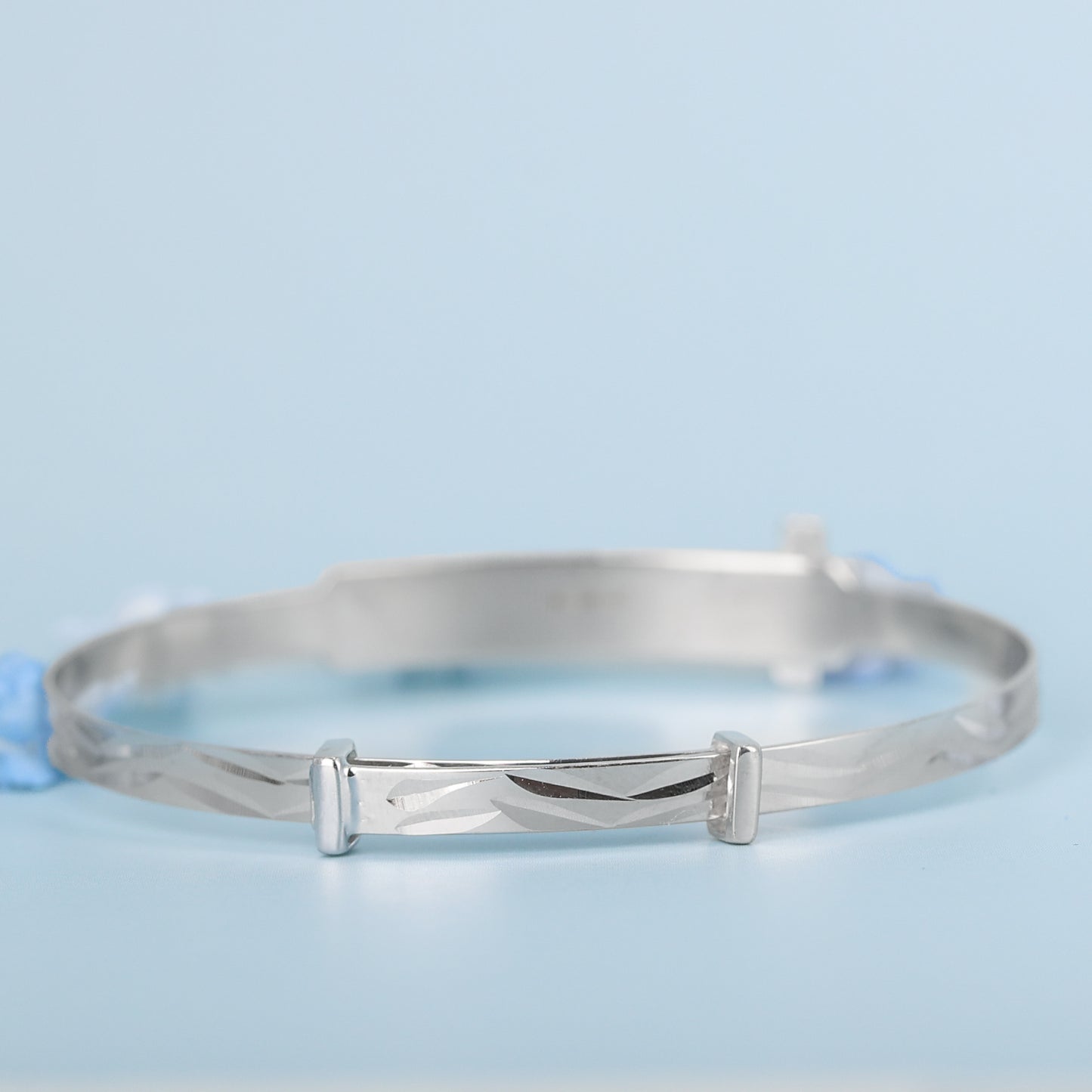 Solid 9ct White Gold Baby / Kids CZ Cross Expandable ID Bangle