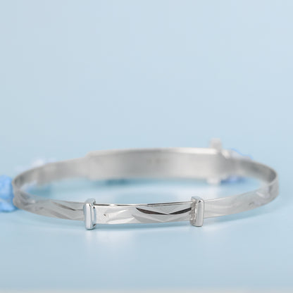 Solid 9ct White Gold Baby / Kids CZ Cross Expandable ID Bangle