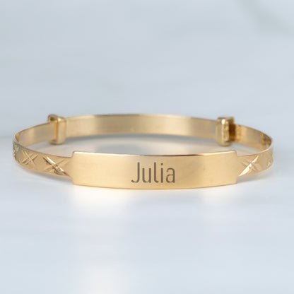 Solid 9ct Yellow Gold Baby Expandable ID Bangle