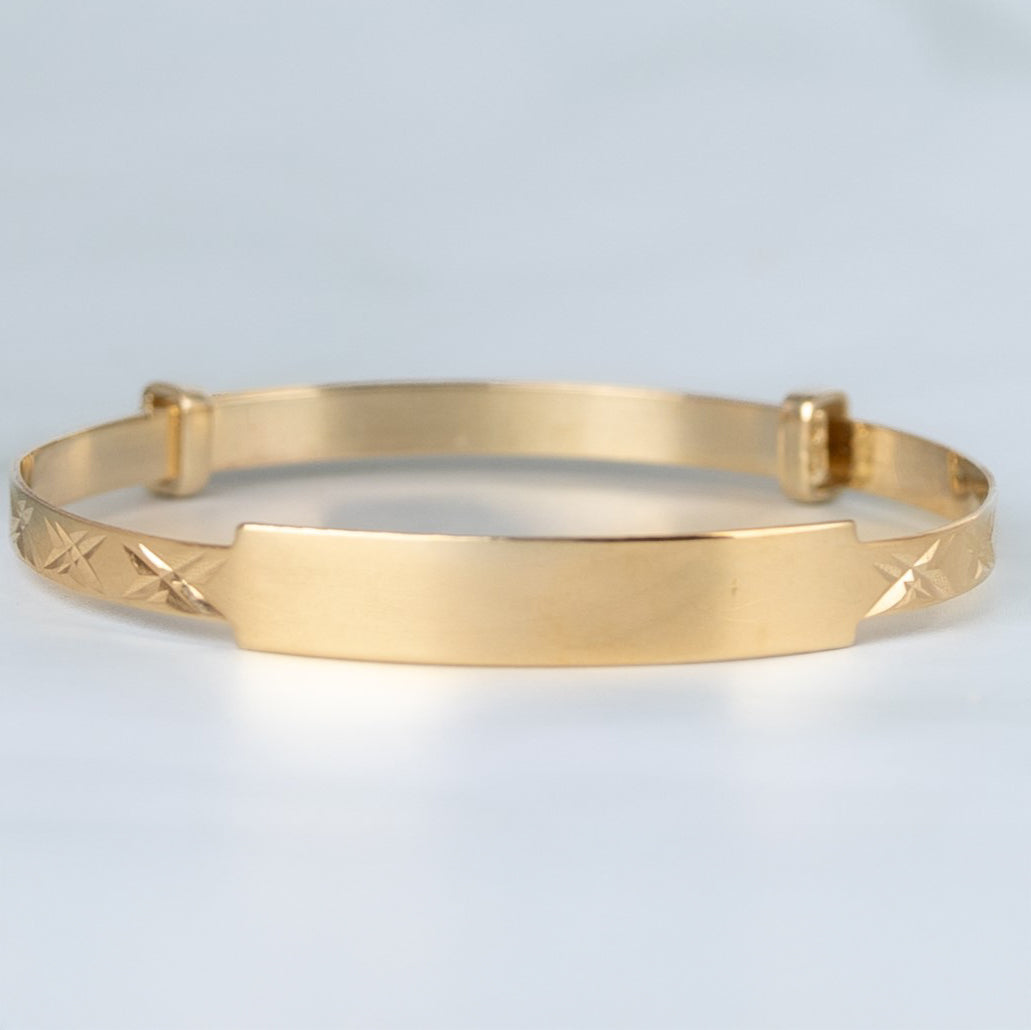 Solid 9ct Yellow Gold Baby Expandable ID Bangle
