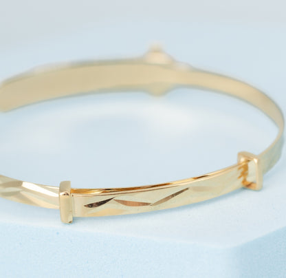 Solid 9ct Yellow Gold Baby / Kids Cz Cross ID Expandable Bangle